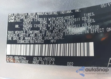 2011 Toyota Sienna Le V6 from USA, damaged, VIN 5TDKK3DC1BS149932